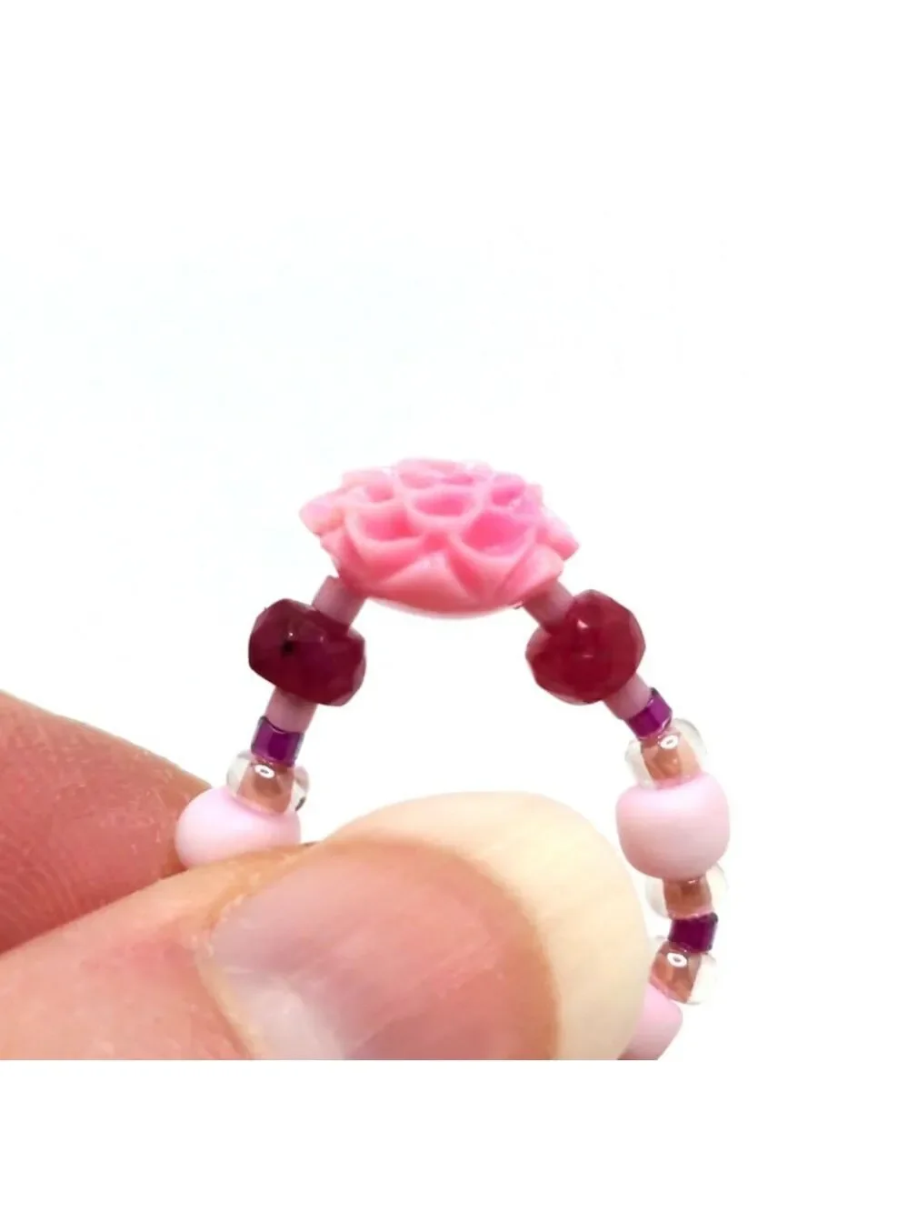 381MIDALANE Genuine Ruby & Bead Stretch Rings